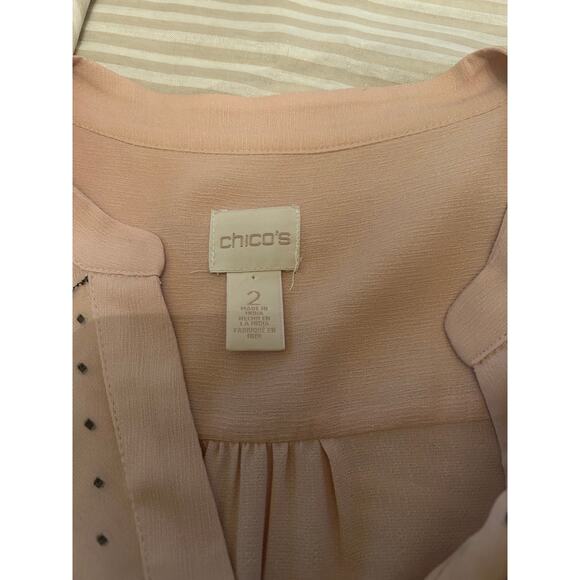 Chico's Peach Ruffled Polka Dot Blouse Size 2 (L) - Picture 6 of 8